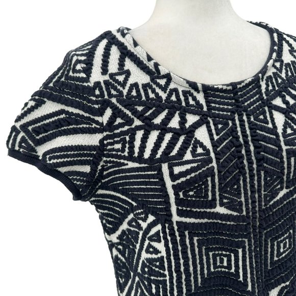 Anthropologie Moth Boho Textured Blue White Top Womens Petites SP - Picture 2 of 6